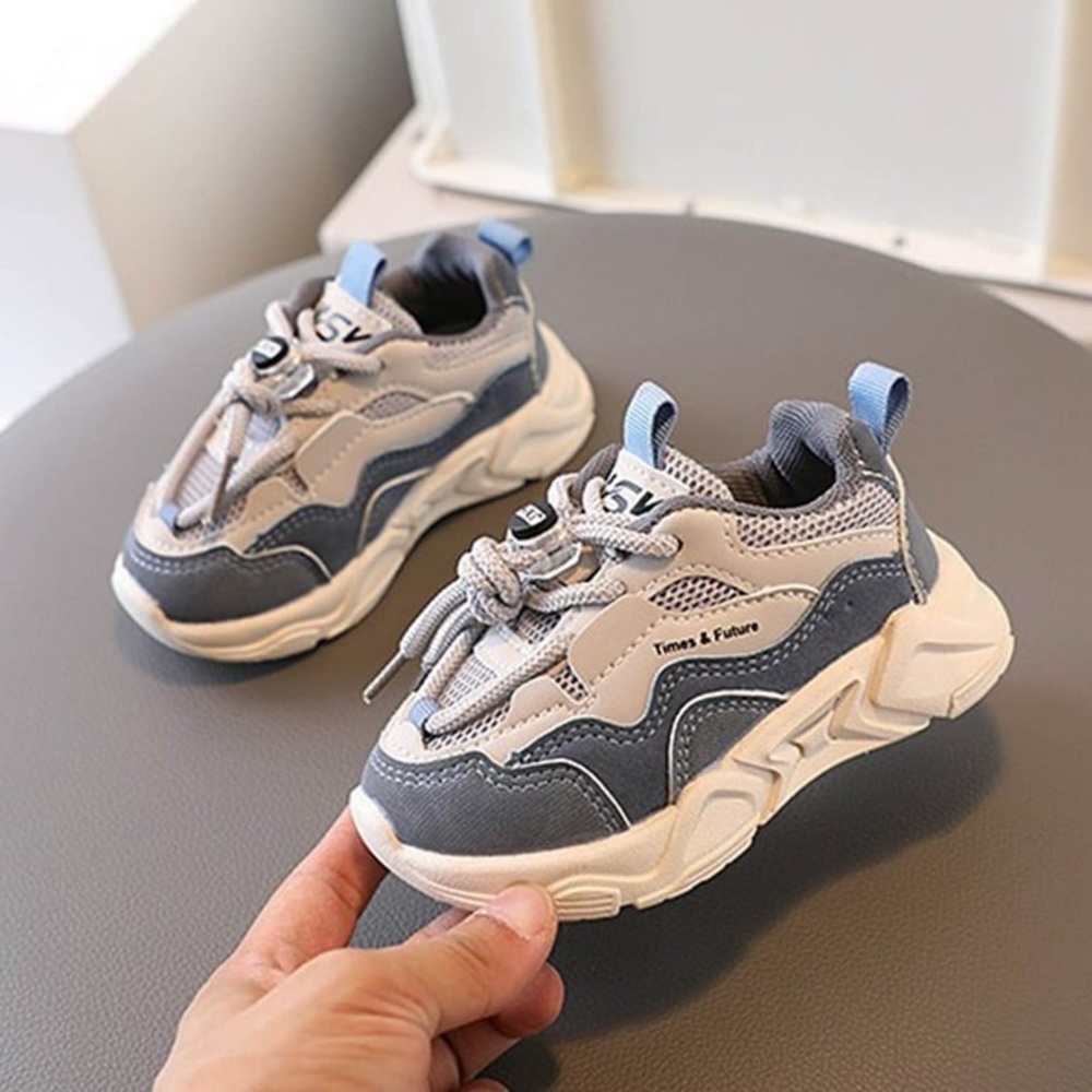 Trendy Kids Sneakers in Gray and Blue